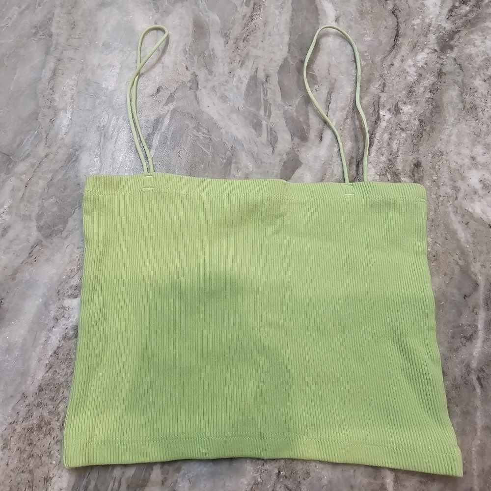 Zara Lime Green Ribbed Tube Top Crop Strapless Women’s Small/Medium